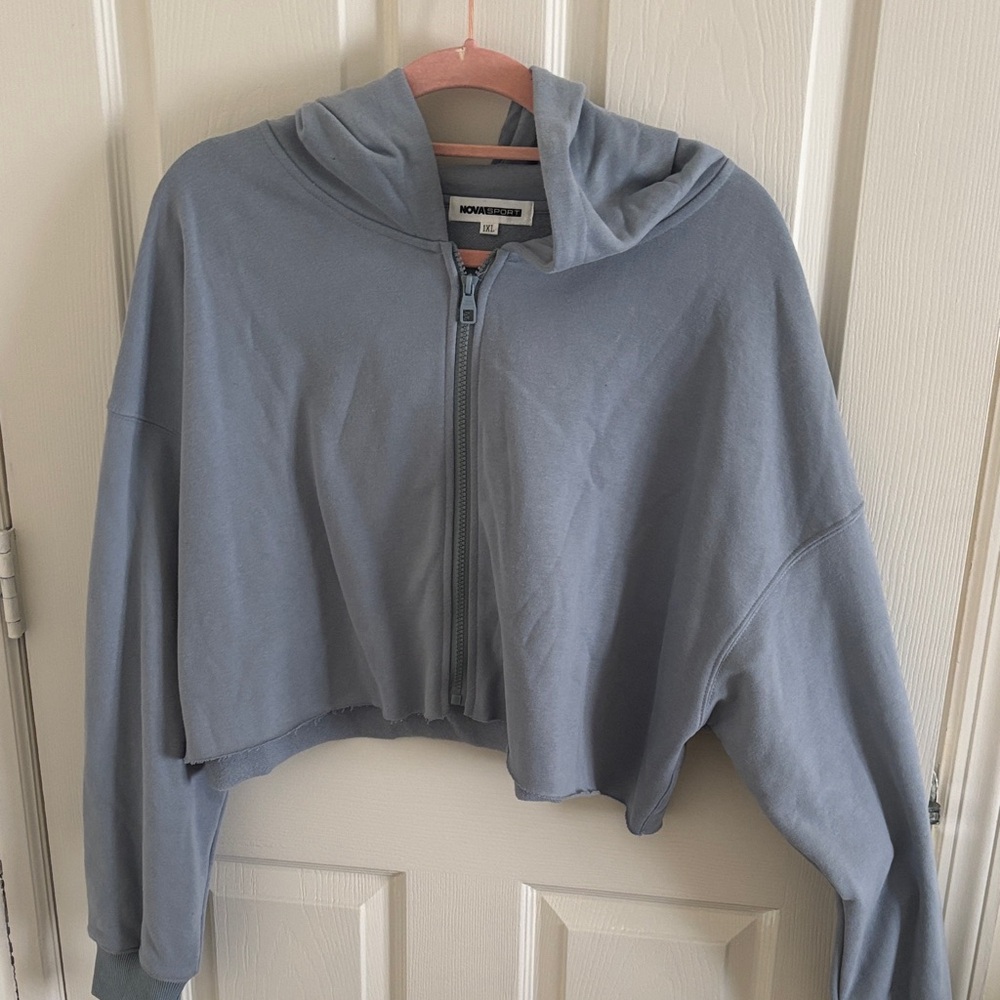 Cropped Light Blue Zip Hoodie